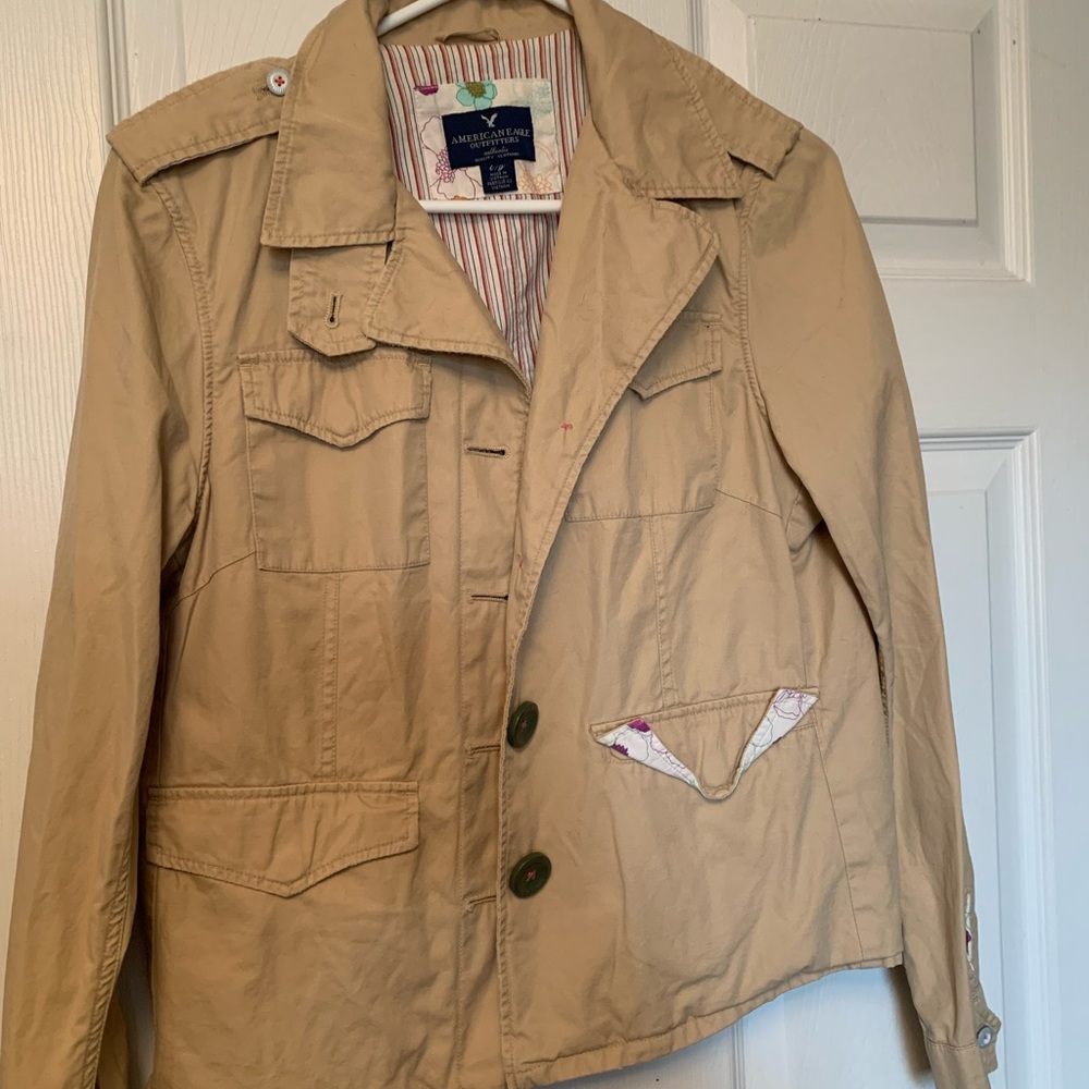 American Eagle Outfitters Tan Utility Jacket with Structured Fit